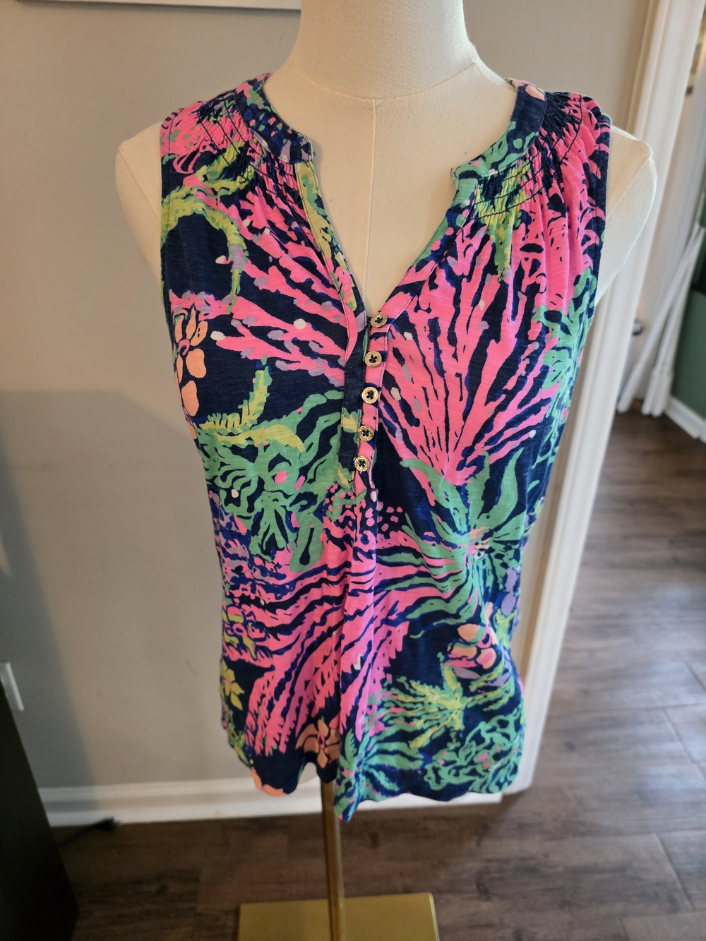 Lilly Pulitzer Pink, Green & Navy Tropical Print Tank